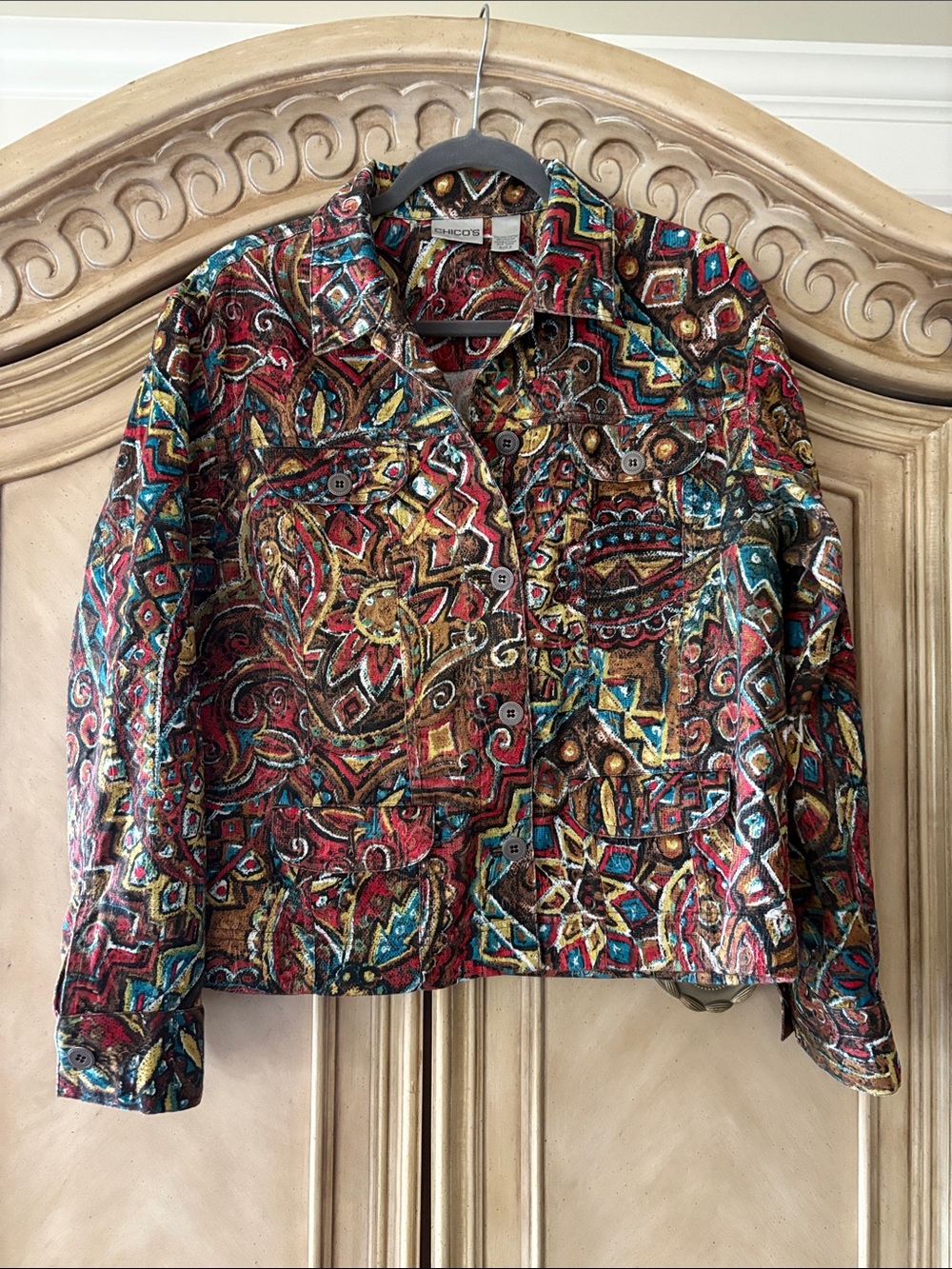 NWOT Chico's Multicolor Tapestry-Style Cropped Jacket